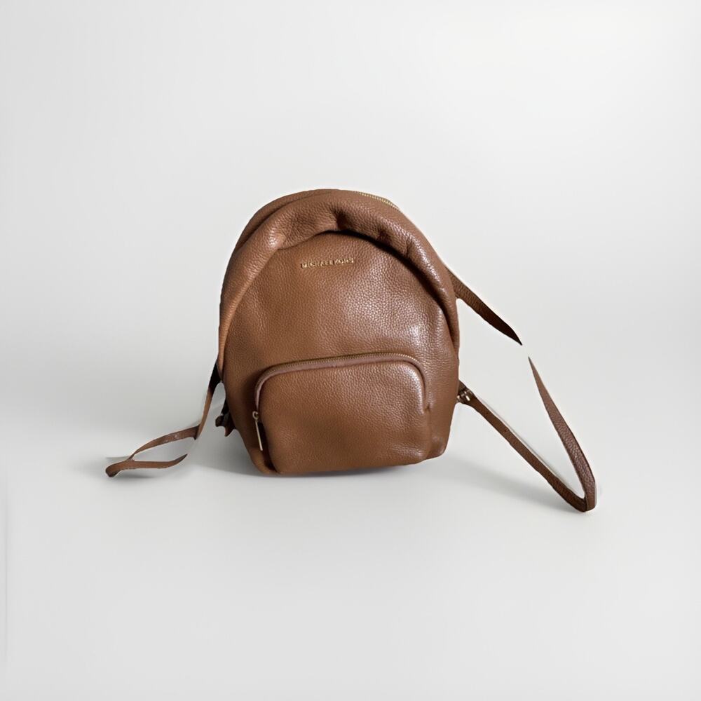 Michael Kors Brown Pebbled Leather Backpack Gold Hardware Zipper Inner Pockets